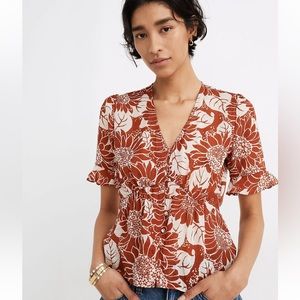Brand New Silk Journal Keyhole Sleeve Madewell Top